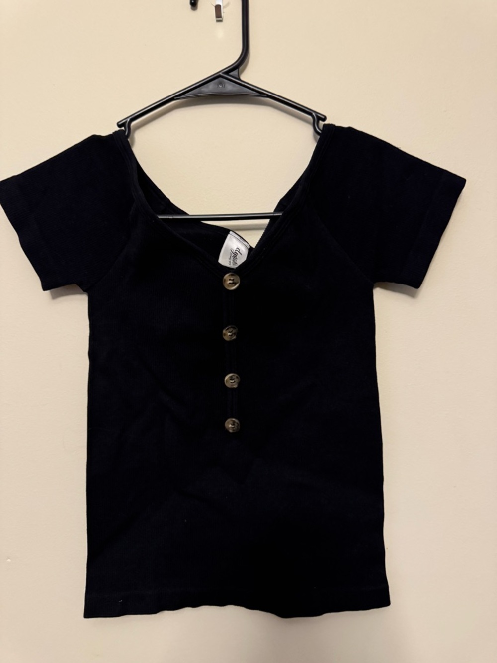 Black Ribbed Button-Front Top